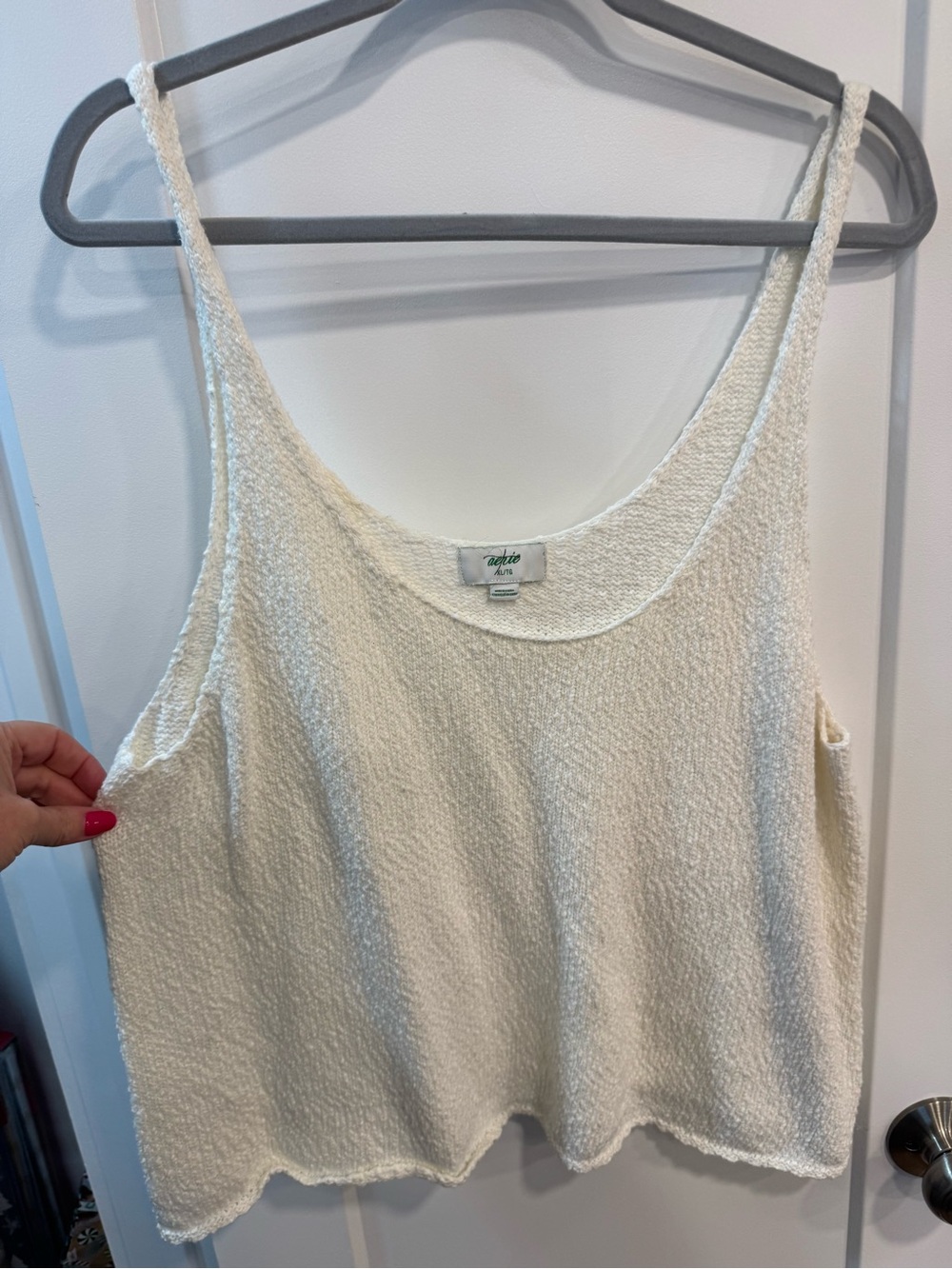Aerie Womens XL White Knit Camisole Tank Top Scoop Neck Cotton Blend